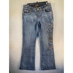 Joujou Jeans Womens Junior 13/14 Blue Embellished Bootcut Mid Rise Stretch Denim